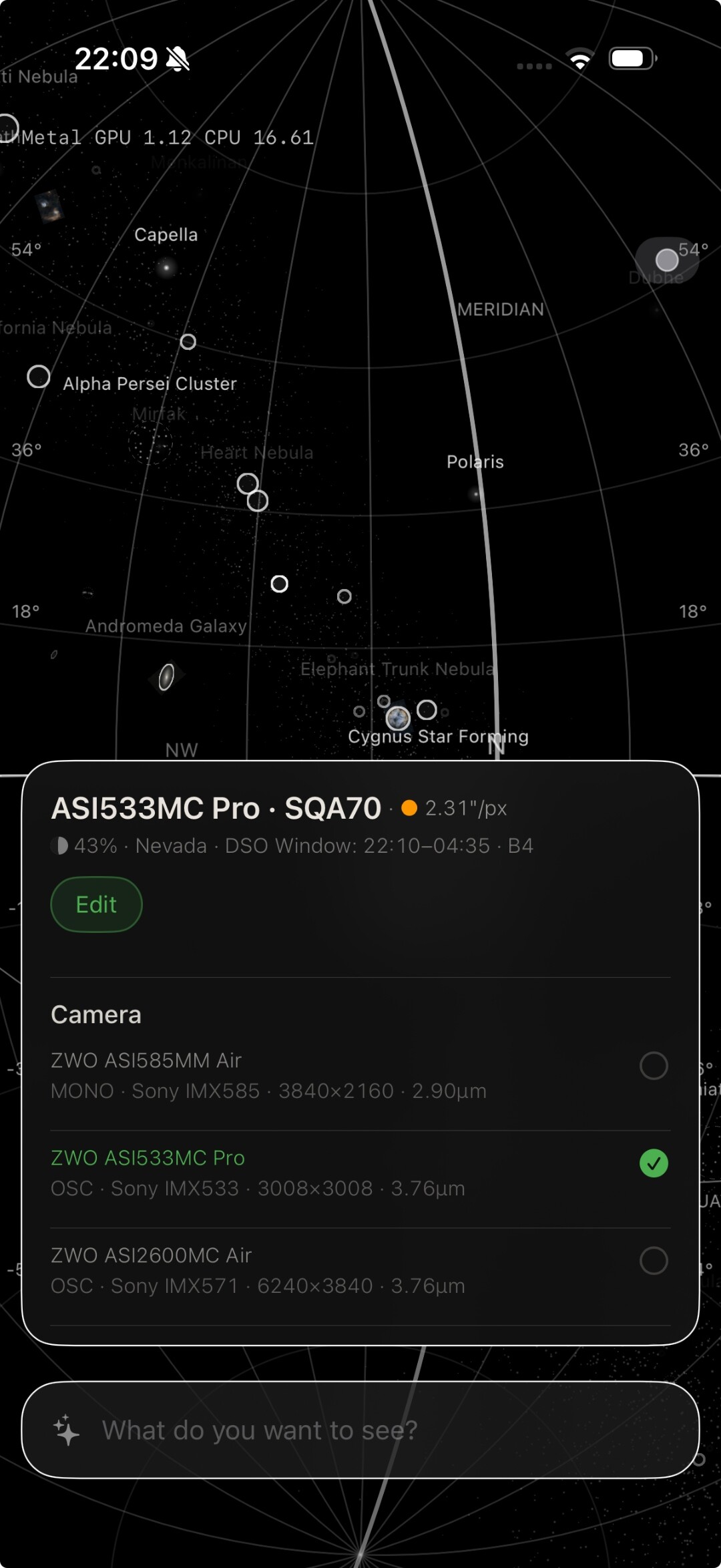 +Frames — Camera selection with ZWO ASI sensors